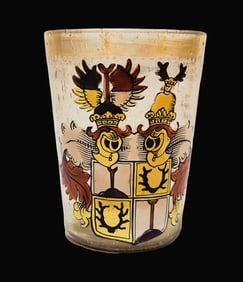 Fritz Heckert Beaker, German Glass Beaker, Dual Armorial Beaker
