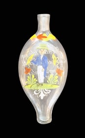 Bohemian Occupational Flask, German Glass Flask, Colorful Flask with Gentleman