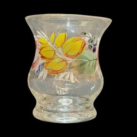 Bohemian Glass Cup, German Glass Cup, Tiny Floral Cup