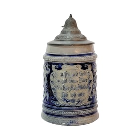 German Stein #302, German Beer Stein Gnomes with a Saying