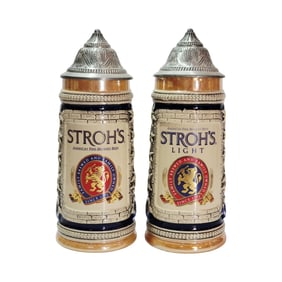 Stroh's Brewery Steins, German Beer Steins, Stroh's & Stroh's Light Steins