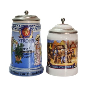 Stroh's Brewery Steins, German & Mexican Beer Steins, 2 Stroh's Steins