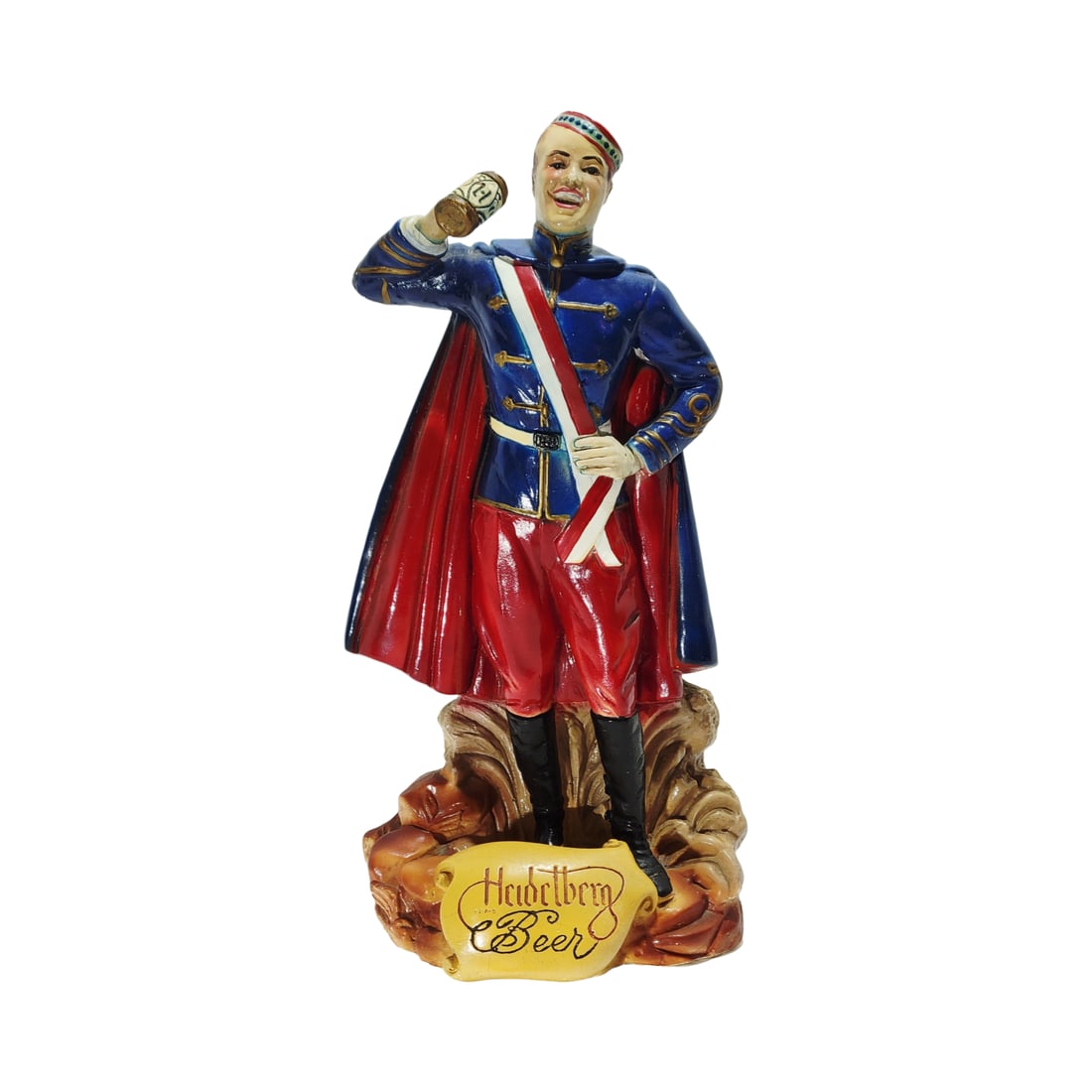 Heidelberg Figurine, German Beer Figurine, Heidelberg Beer Student Figurine: 13.5" Tall x 7.0" Wide heavy plaster hand painted figurine on heavy base, circa early 1900's