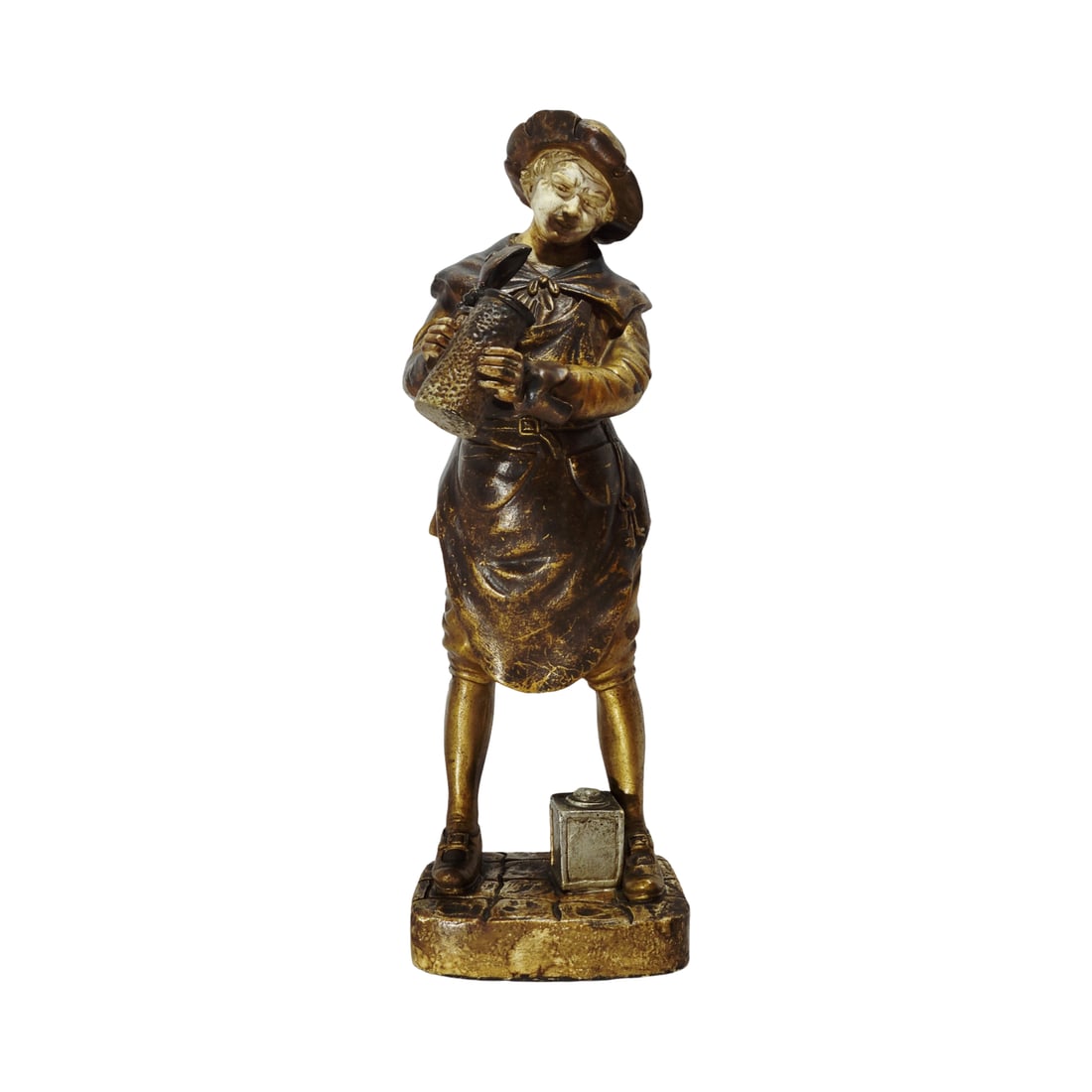 Tyrolean Figurine, German Figurine, Tyrolean Holding a Stein: 16 3/4" Tall x 5 3/4" Wide heavy plaster figurine on heavy base, circa early 1900's