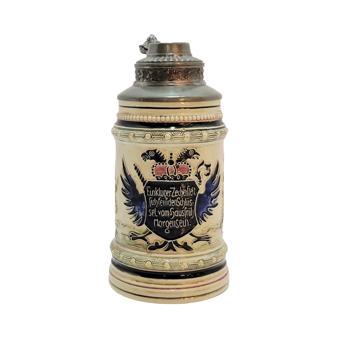 Adolf Diesinger #1102, German Beer Stein, Holy Roman Eagle with Saying (1 of 10)