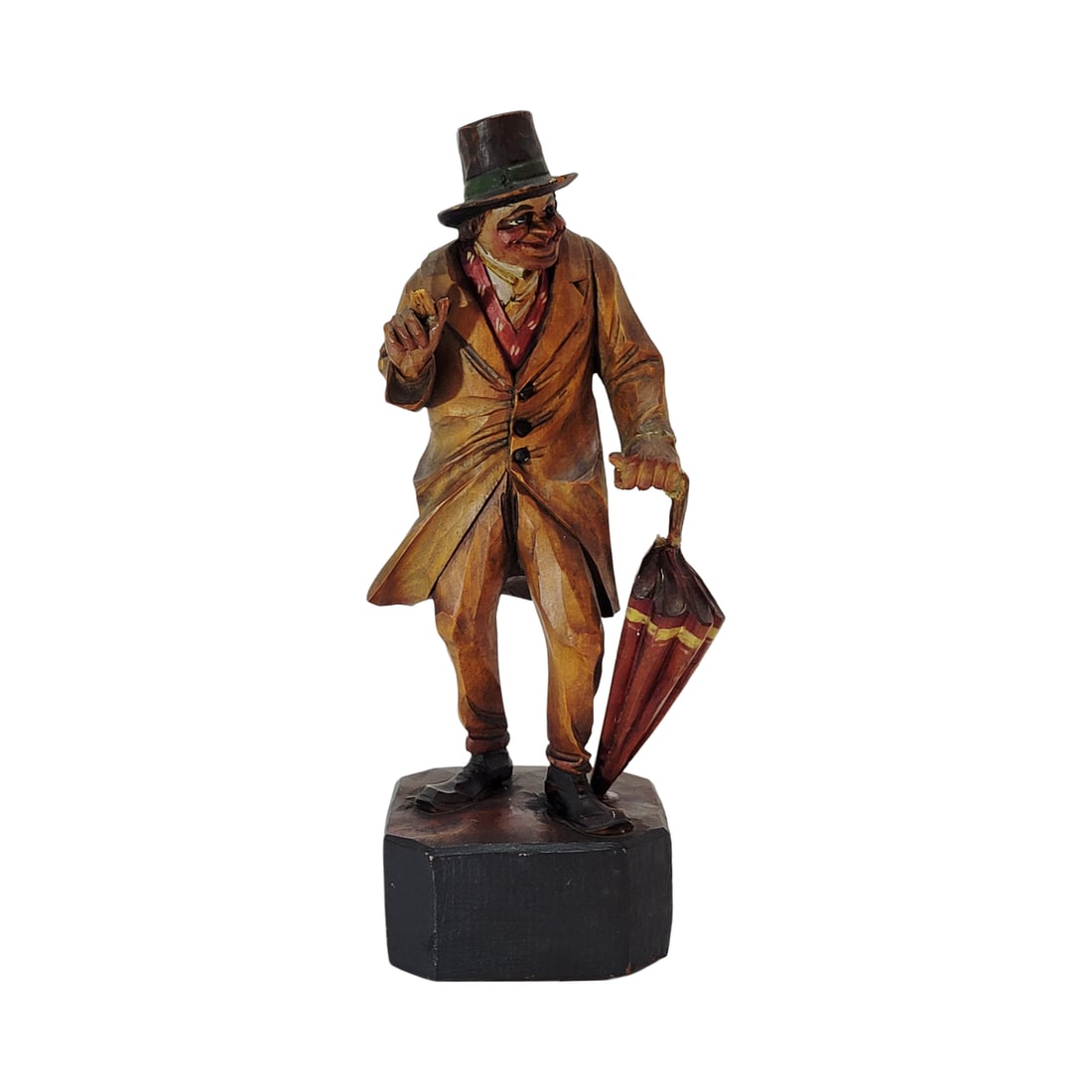 Wooden Figurine, Italian Wood Carving, Gentleman with Umbrella (1 of 6)