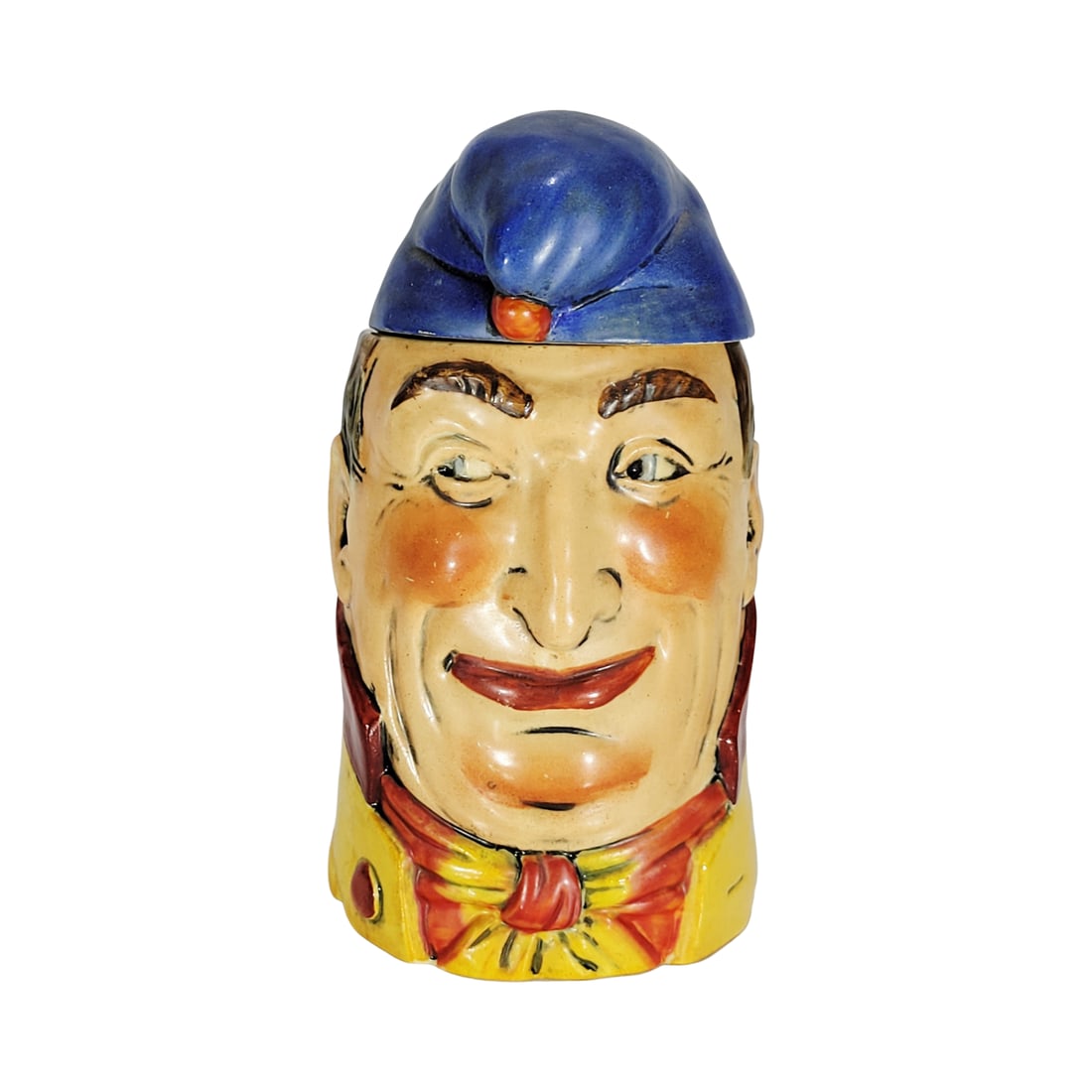 Eckert & Engler Stein, German Character Stein, The Jester: 1/2 Liter pottery hand painted with figural lid, circa 1940's