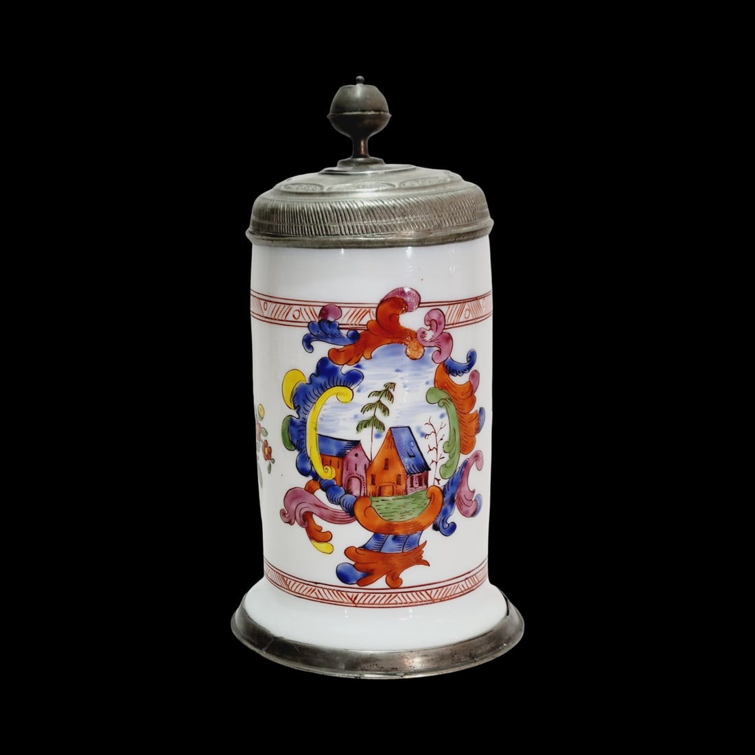 Milk Glass Stein, German Beer Stein, Early Pastoral Scene (1 of 13)