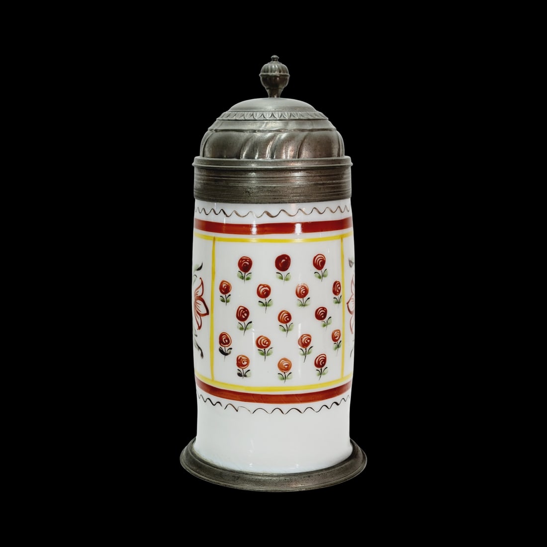 Milk Glass Stein, German Beer Stein, Floral Scene (1 of 12)