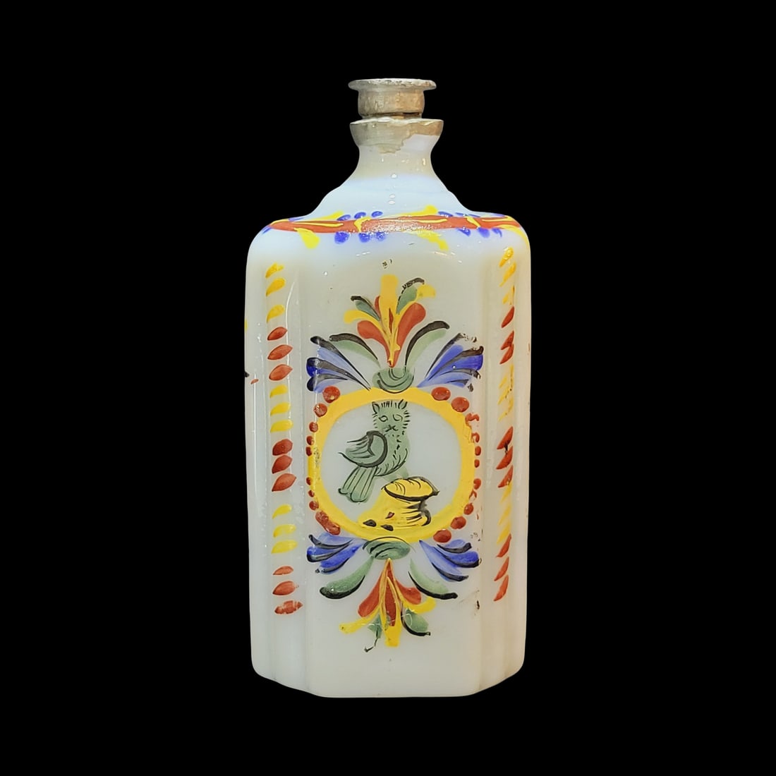 Southern Germany Schnapsflaschen, German Liqour Bottle, Floral Pattern with Bird on Stump (1 of 8)