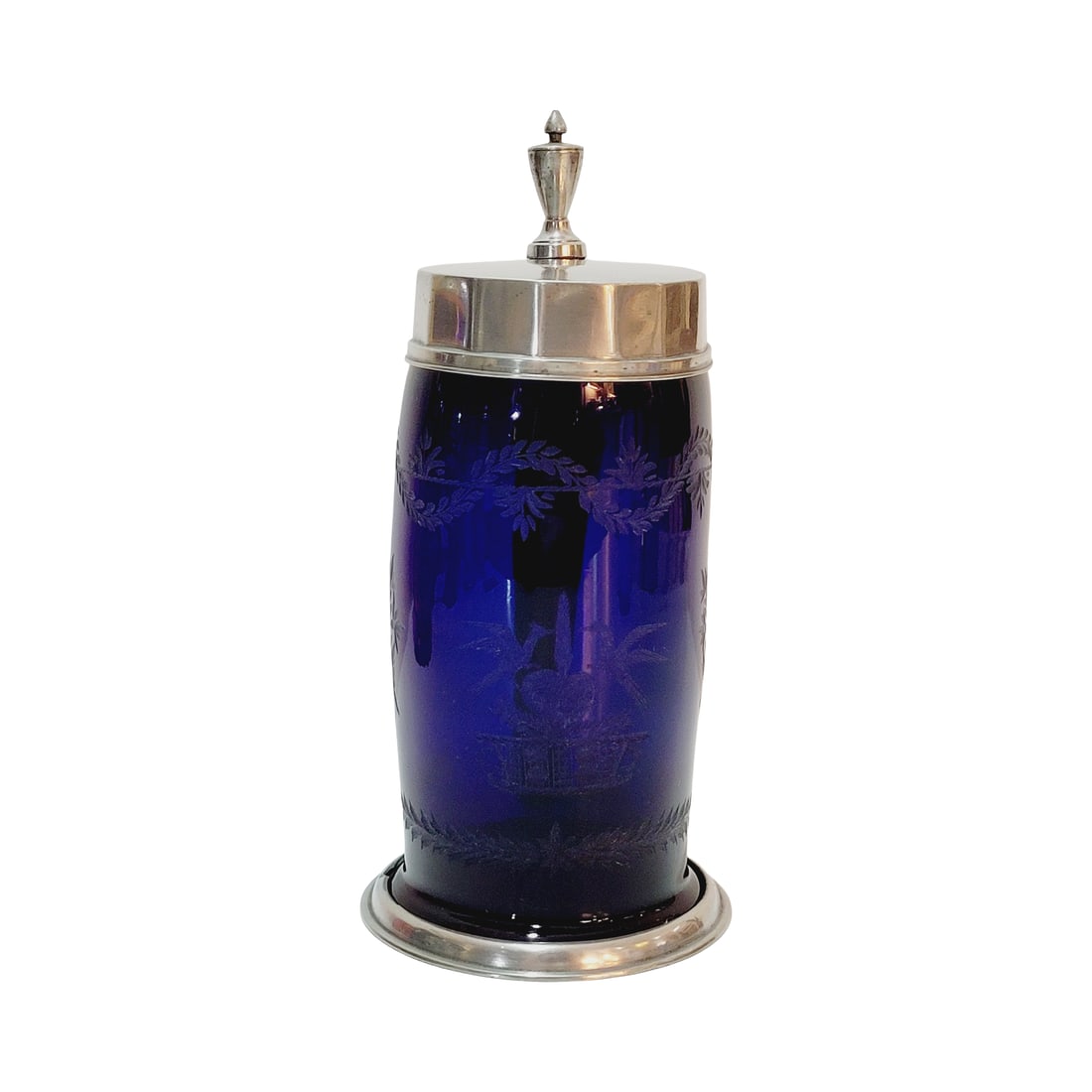 Cobalt Glass Stein, German Beer Stein, Birds Surrounding a Heart (1 of 12)