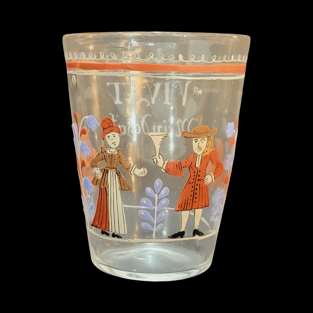 Bohemian Beaker, Central German Glass Beaker, Peasant Couple Beaker (1 of 10)