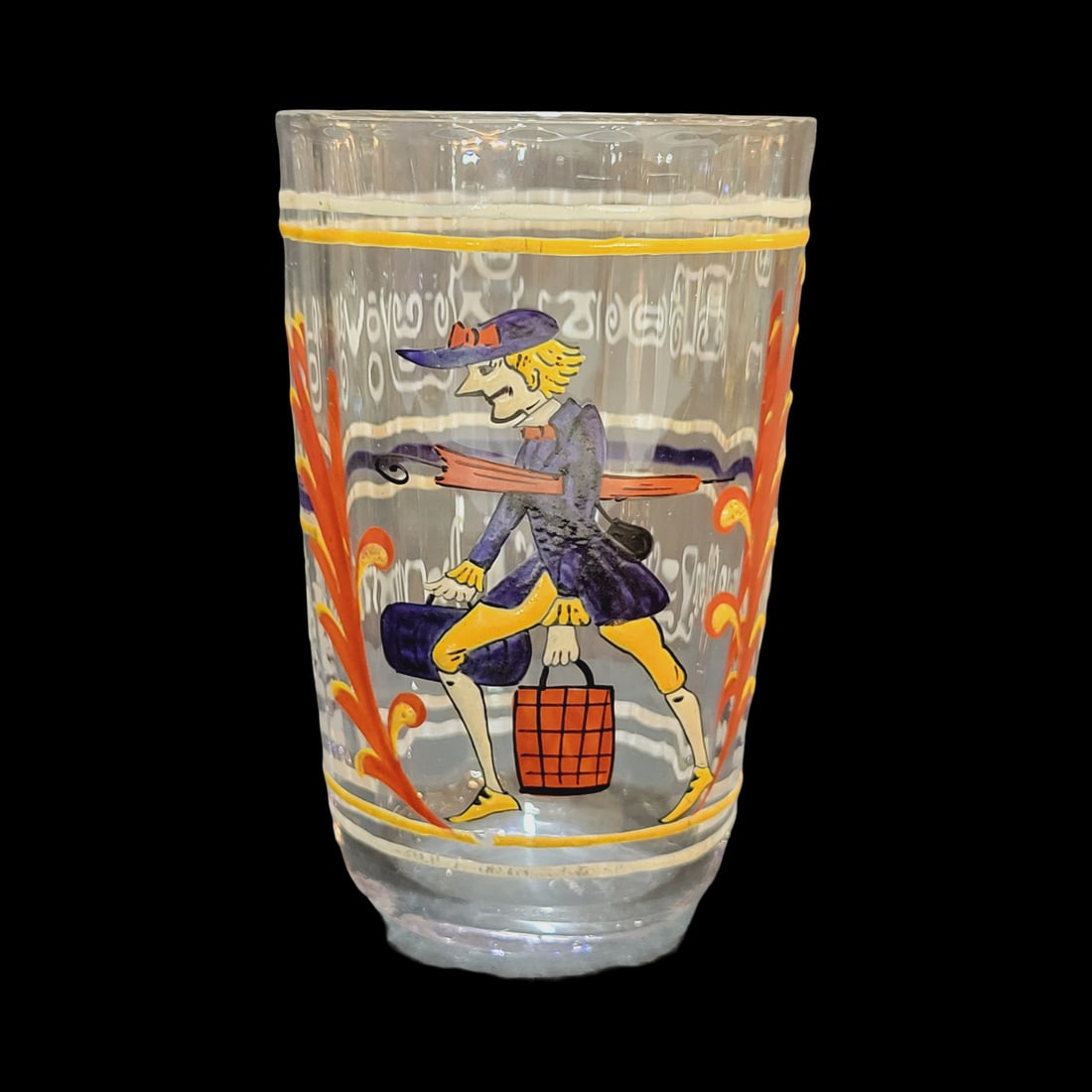 Galle Nancy Bohemian Beaker, French Glass Beaker, Farewell Beaker: 4 3/4" Tall by 3.0" Wide blown colorless glass, ribbed and hand enameled with a saying, beaker is signed on base, circa 1800's