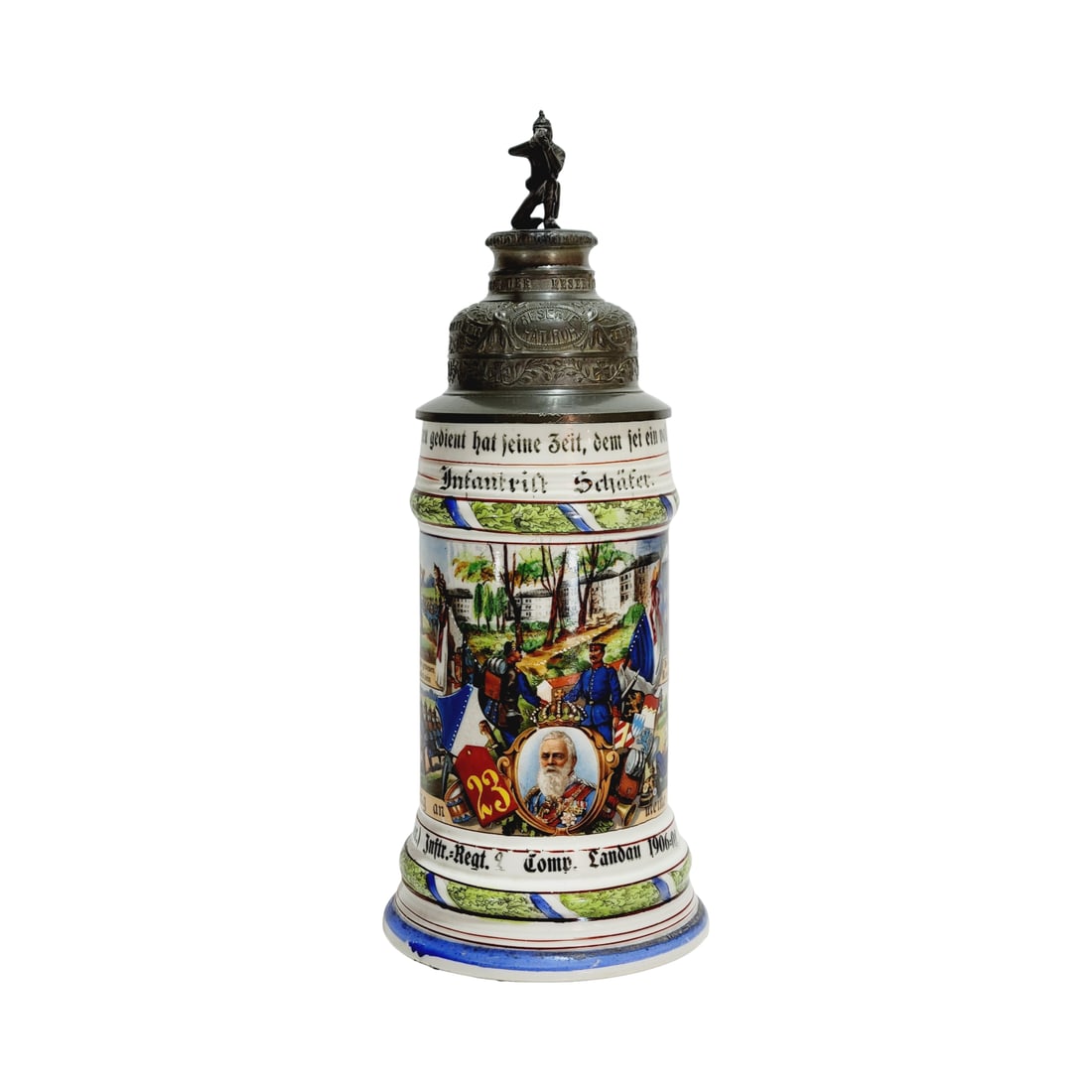 Regimental Stein, German Beer Stein, 23. Baner. Inftr.-Regt.2 Comp. Landau 1906-08 (1 of 17)