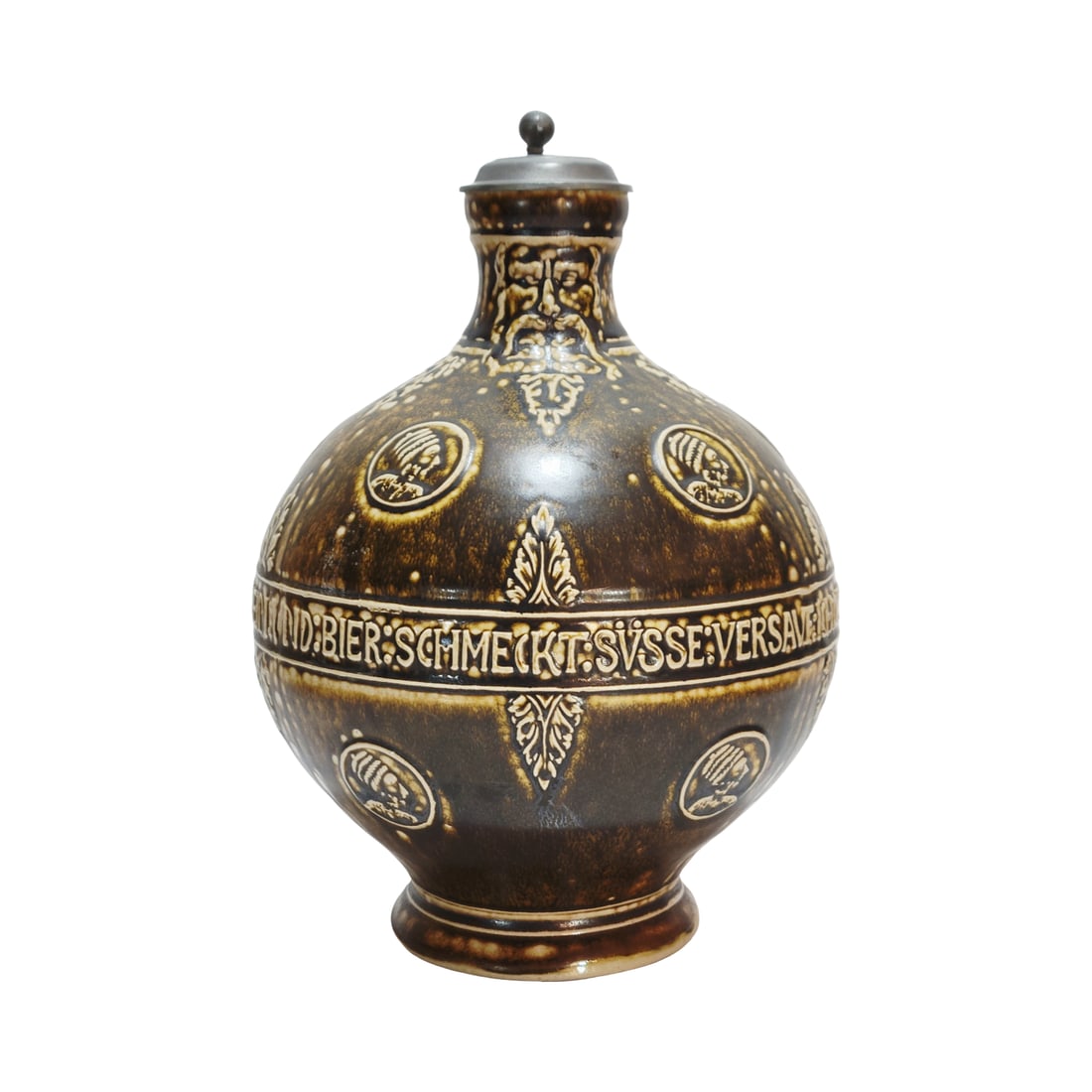 Reinhold Merkelbach #24, German Beer Stein, Bearded Man Jug with Medallions (1 of 10)