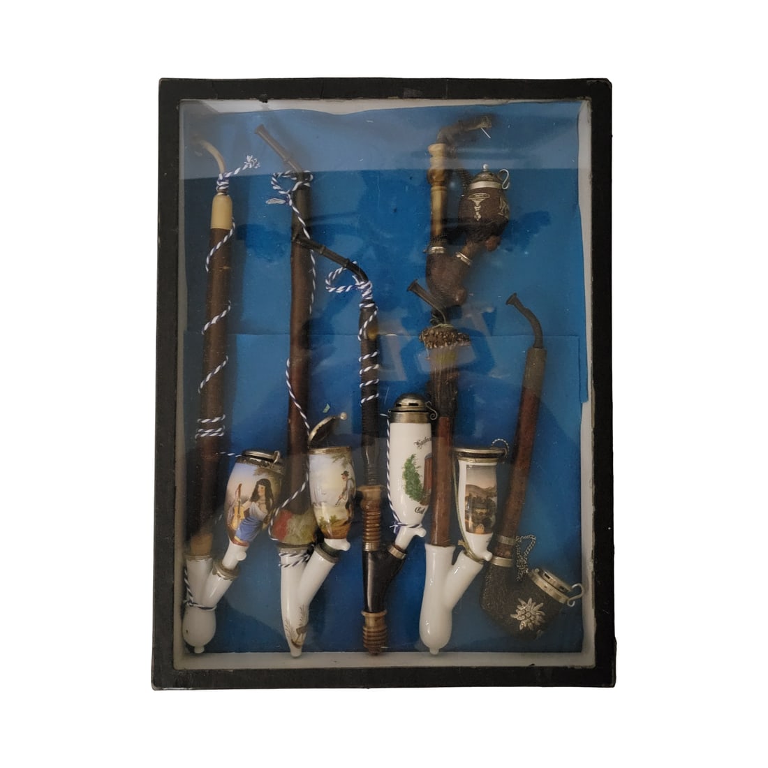 Set of Pipes, Bavaian Porcelain Pipes, Shadow Box of 6 German Pipes (1 of 7)