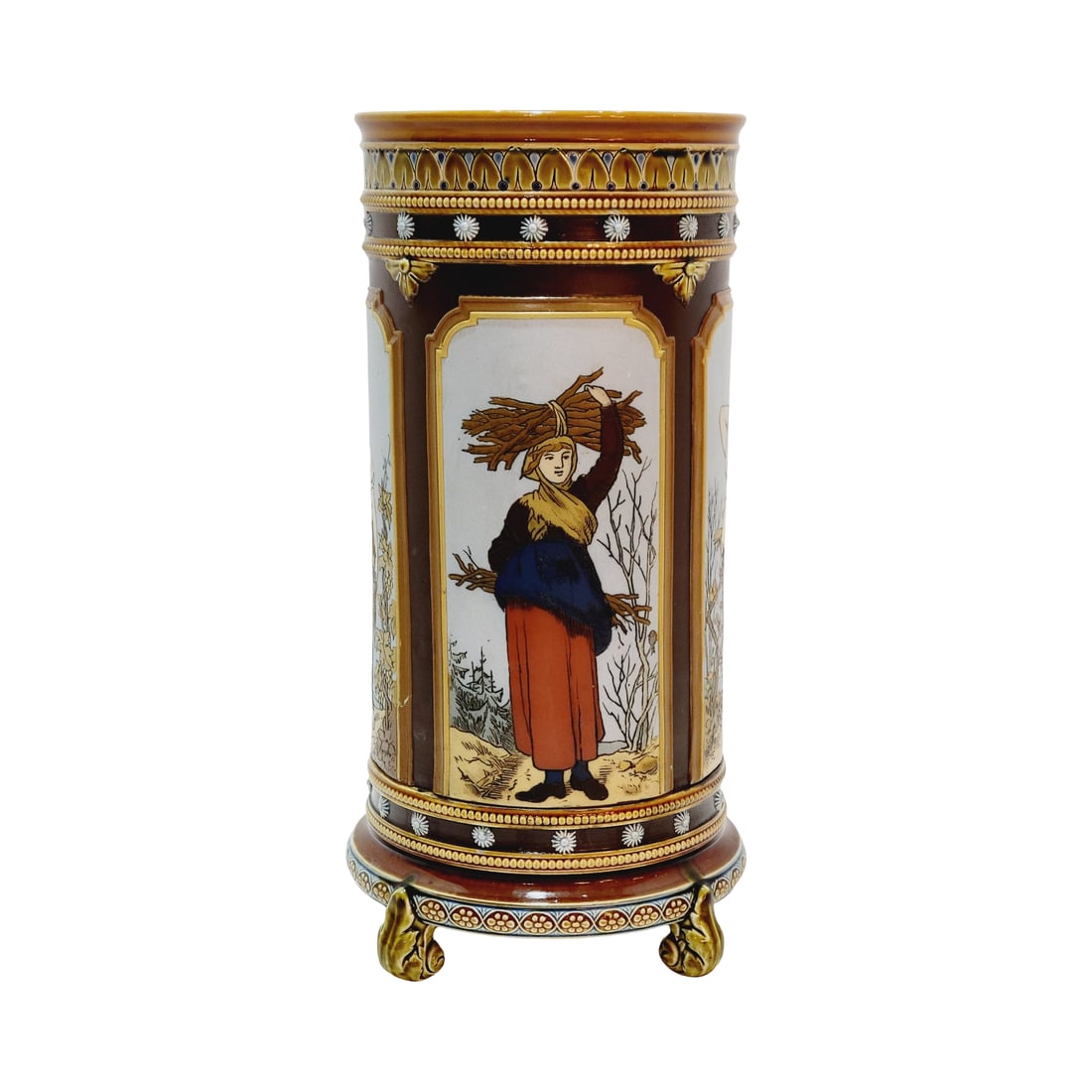 Mettlach #1462, German Vase, 4 Panels of Women Footed Vase (1 of 10)