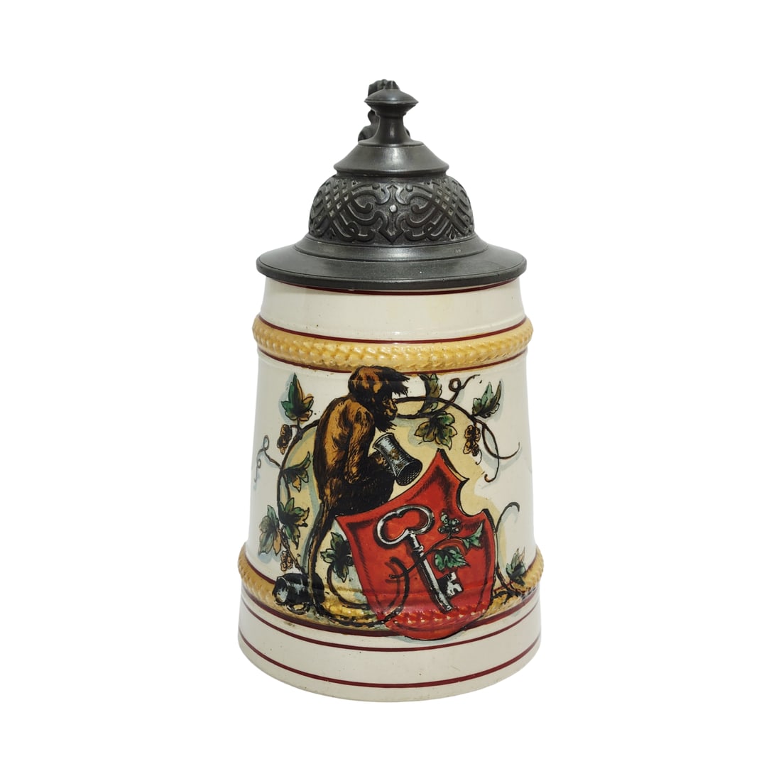 Pottery Stein, German Beer Stein, Monkey with Stein (1 of 9)