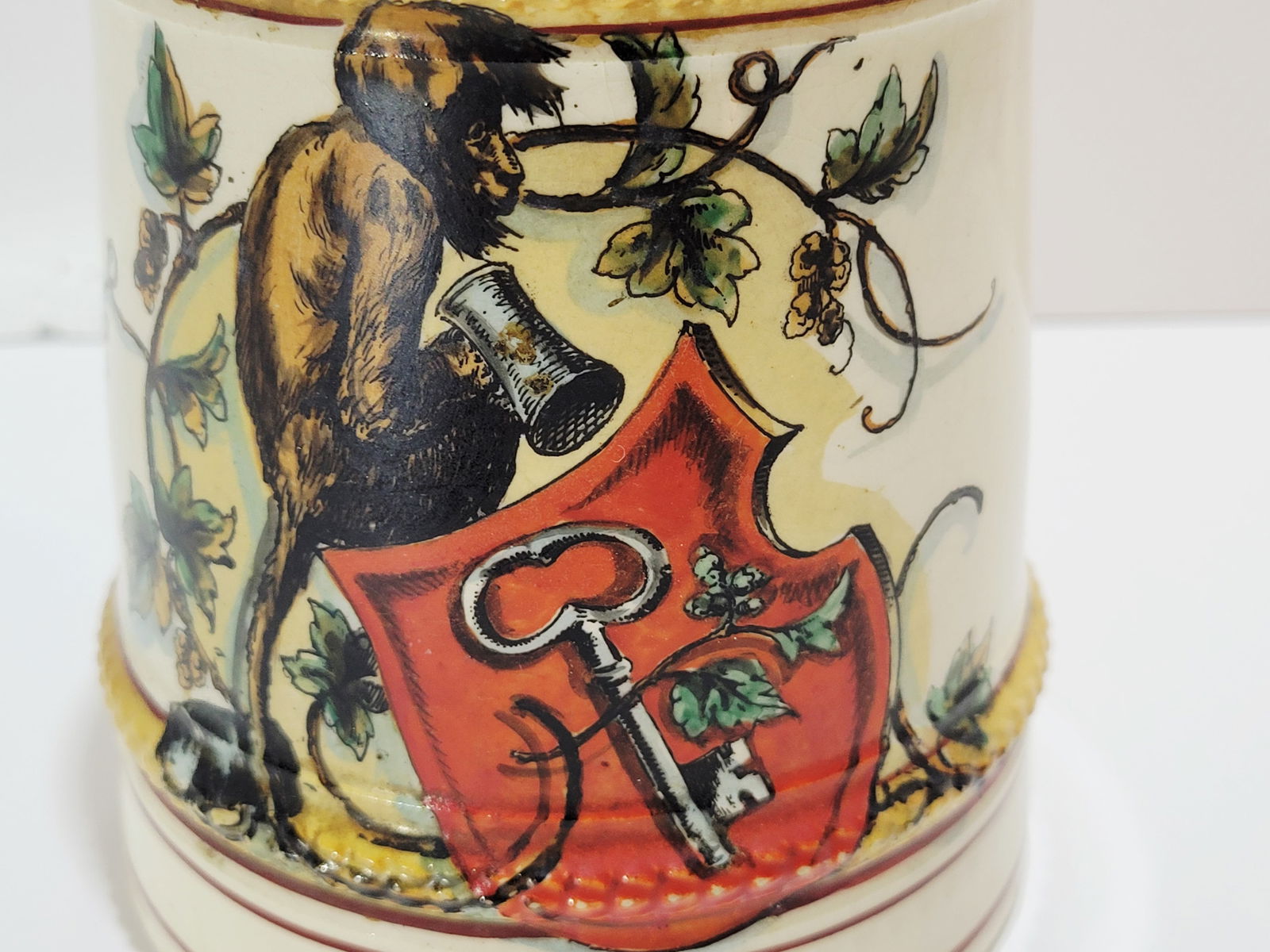 Pottery Stein, German Beer Stein, Monkey with Stein - 5