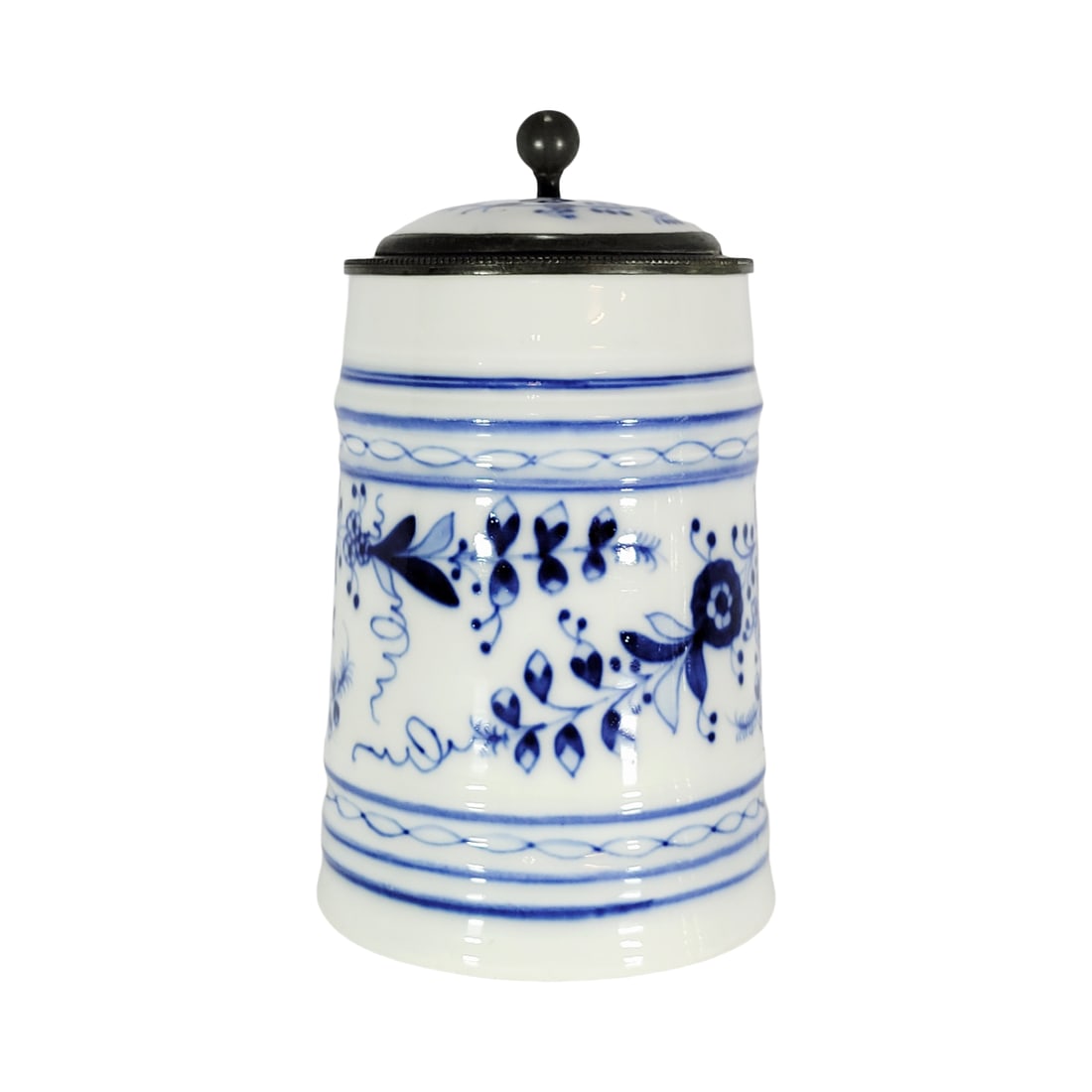 Meissen Stein, German Beer Stein, Floral Pattern Design: 1/2 Liter porcelain hand painted with porcelain inlay lid and lithophane, circa 1890's