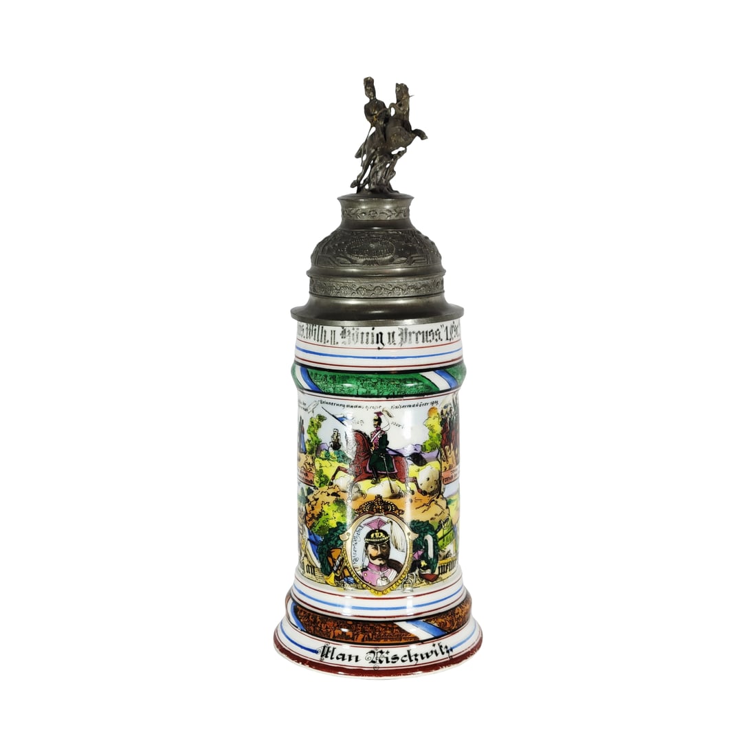 Porcelain Stein, German Regimental Beer Stein, Kgl.bay.Ulan.Rgt.,, Kais.Wilh.II.Konig v. Preuss." (1 of 20)