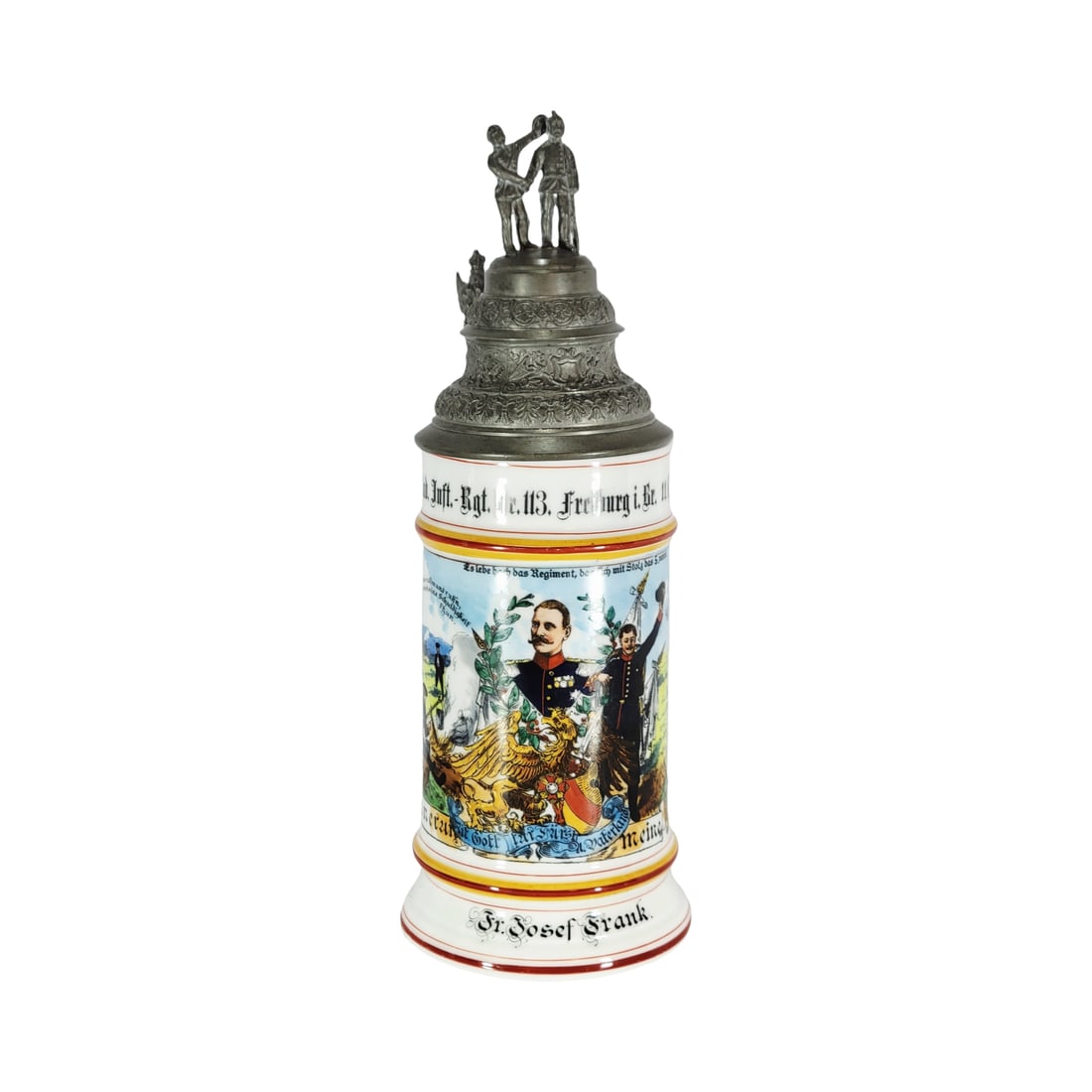 Porcelain Stein, German Regimental Beer Stein, 5.Bad.Inft.-Rgt.Nr.113. Freiburg i. Br. 11.Comp. (1 of 19)