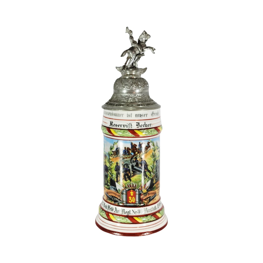 Porcelain Stein, German Regimental Beer Stein, 2.Batt.2.Bad.Feld Art.Regt.Nr30. Rastatt. 1906-1908 (1 of 17)