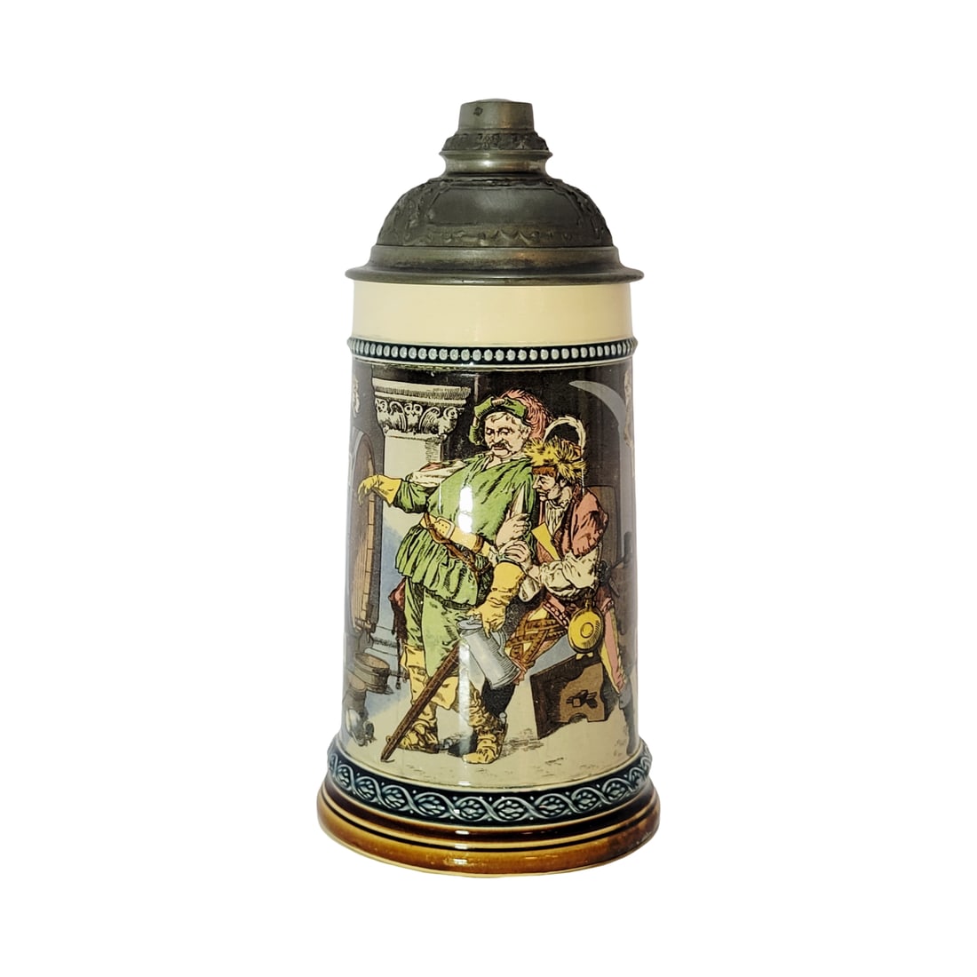 Villeroy & Boch Mettlach #2271/1055, German Beer Stein, Old German Drinker in Front of a Barrel (1 of 15)
