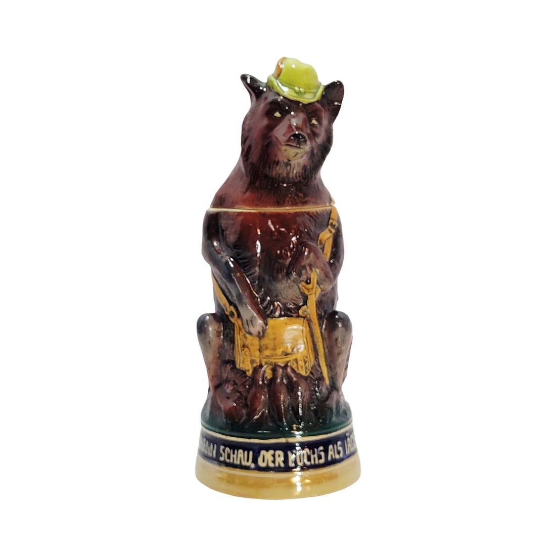 Matthias Girmscheid Stein #827, German Character Beer Stein, Hunter Fox: 1/2 Liter pottery character stein with figural lid, Text - Hunter dear hunter look, the fox is as clever as a hunter, circa late 1960's