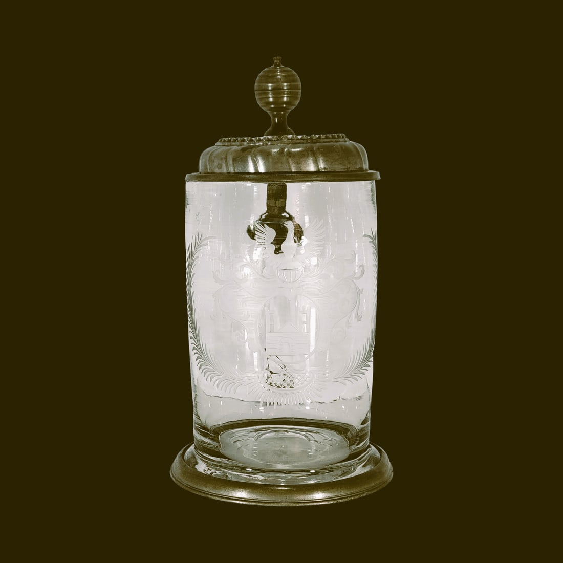 Glass Stein, Northern Bohemian Beer Stein, Blown Wappen Stein (1 of 12)