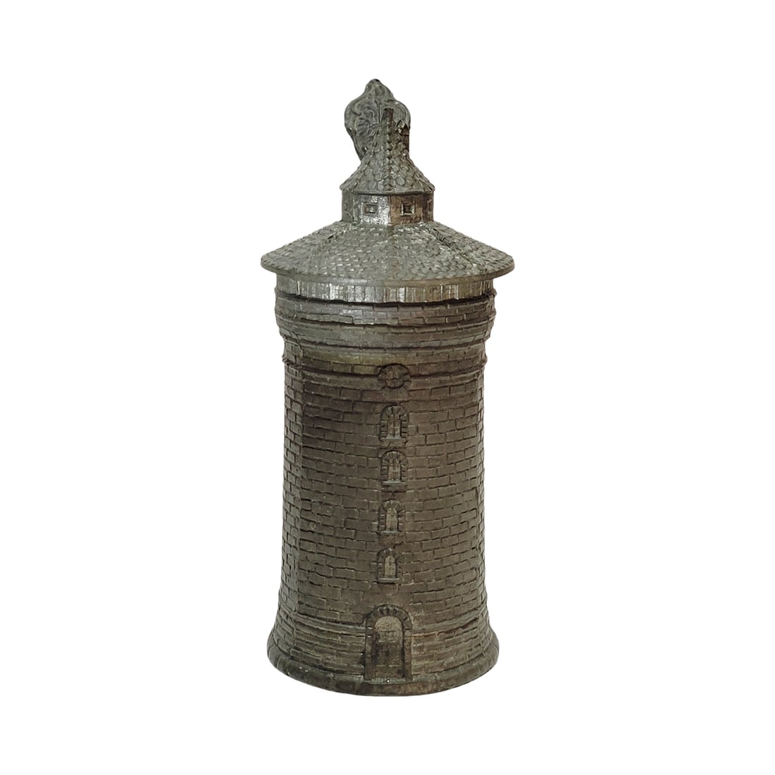 Pewter Stein, Germn Character Beer Stein, Nuremberg Tower Stein: 1/8 Liter pewter in relief with pewter figural lid, circa early 1900