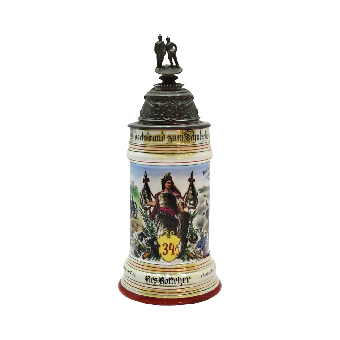 Porcelain Stein, German Regimental Stein, 2.Fouhn.Battr.2.LoA.H. Feld Artll. Regt. N34 Metz (1 of 11)