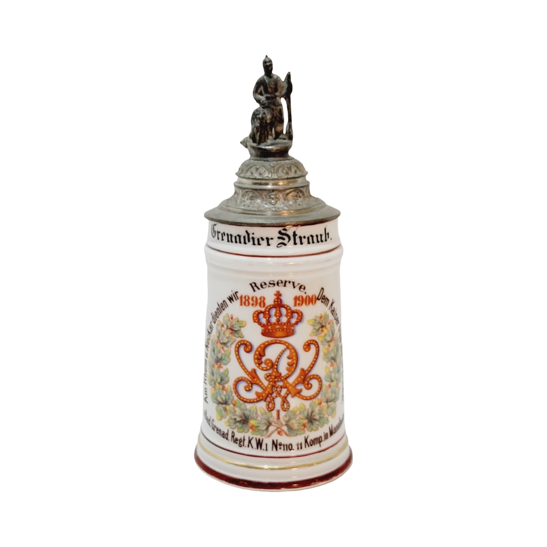 Porcelain Stein, German Regimental Beer Stein, Bad.Grenad.Regt.K.W.I. No110.11 Komp. In Mannheim (1 of 13)