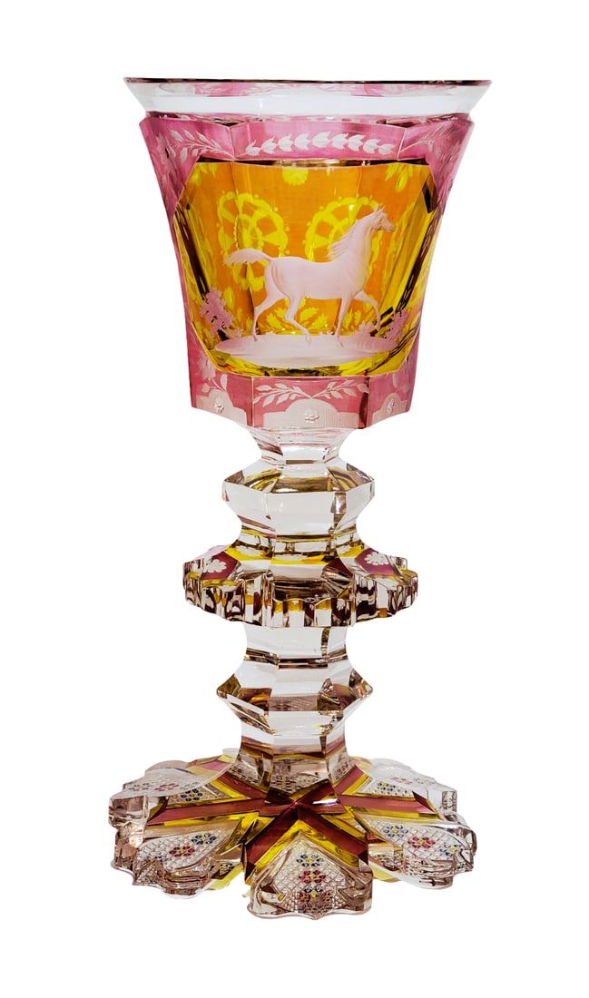 Bohemian Goblet, German Wine Glass, Majestic Horse Chalice (1 of 18)