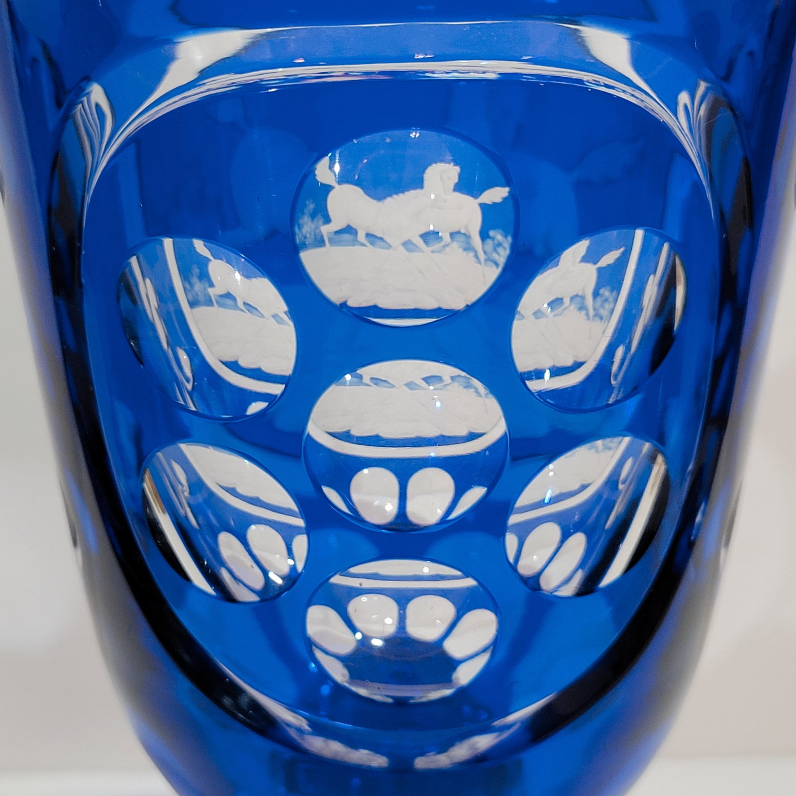 Bohemian Goblet, German Wine Glass, Large Goblet with Horses Fighting - 13