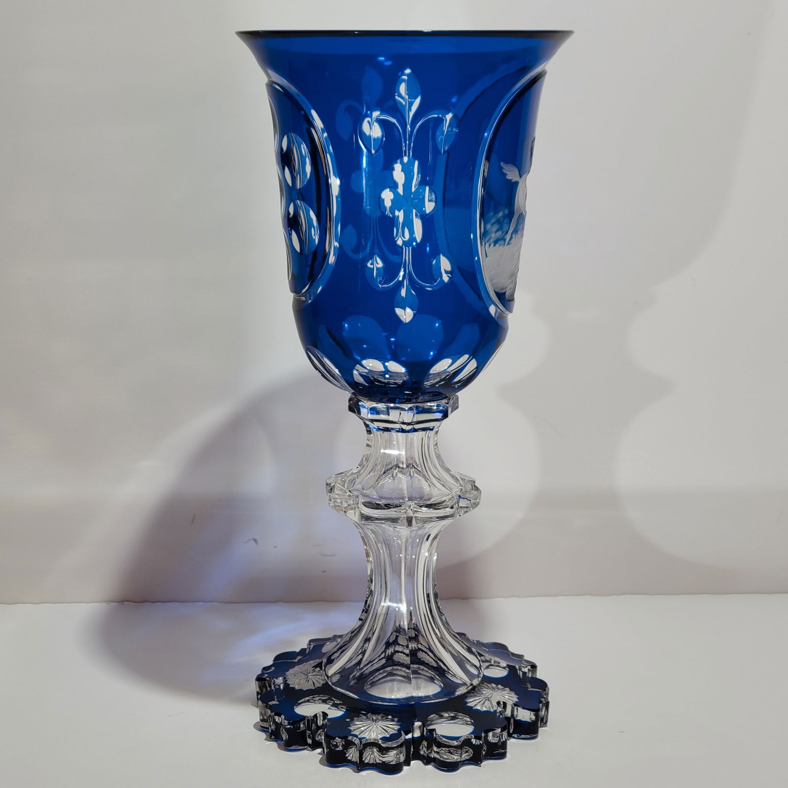 Bohemian Goblet, German Wine Glass, Large Goblet with Horses Fighting - 2