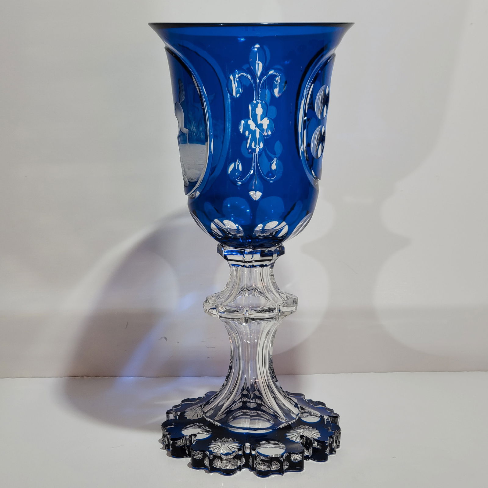 Bohemian Goblet, German Wine Glass, Large Goblet with Horses Fighting - 3