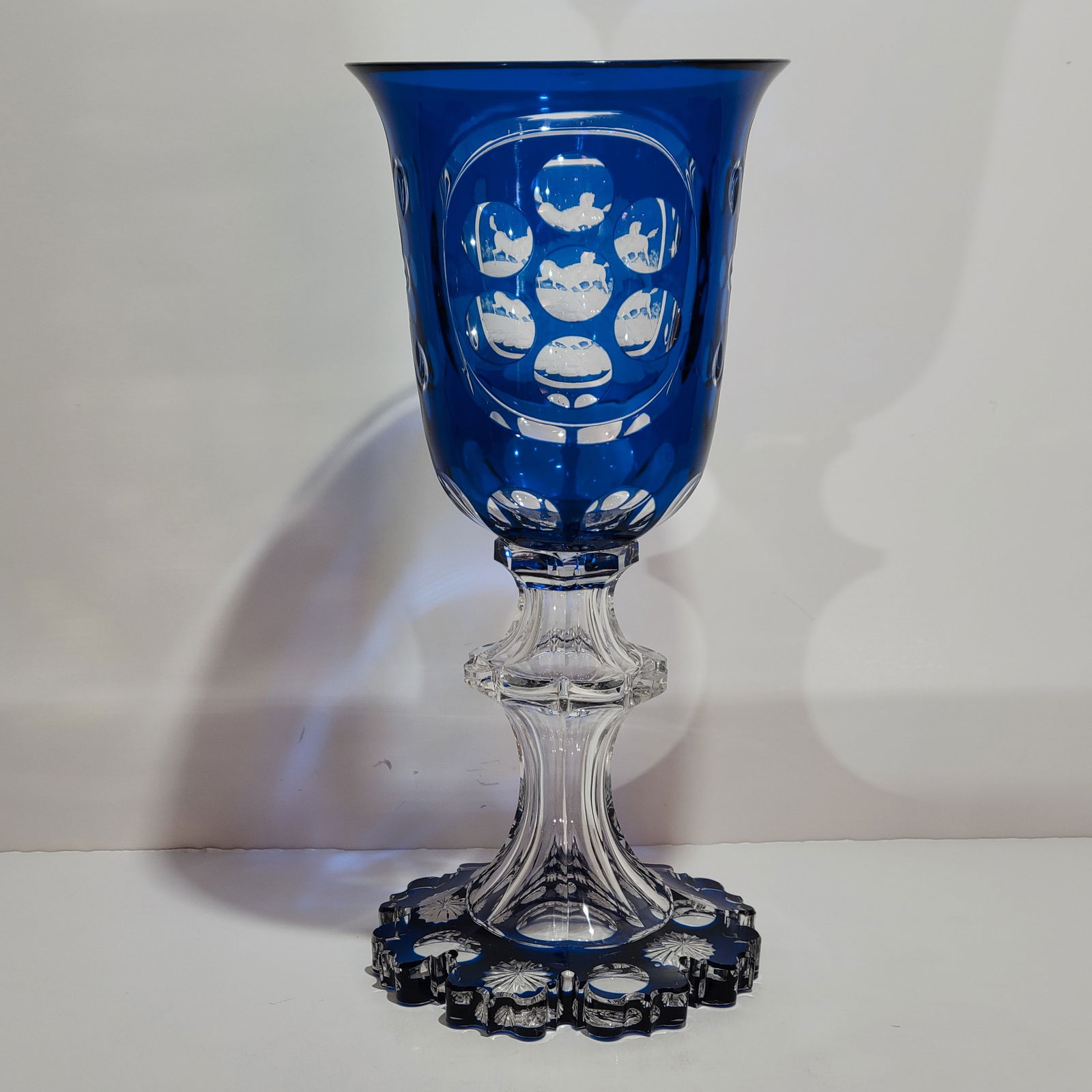 Bohemian Goblet, German Wine Glass, Large Goblet with Horses Fighting - 4