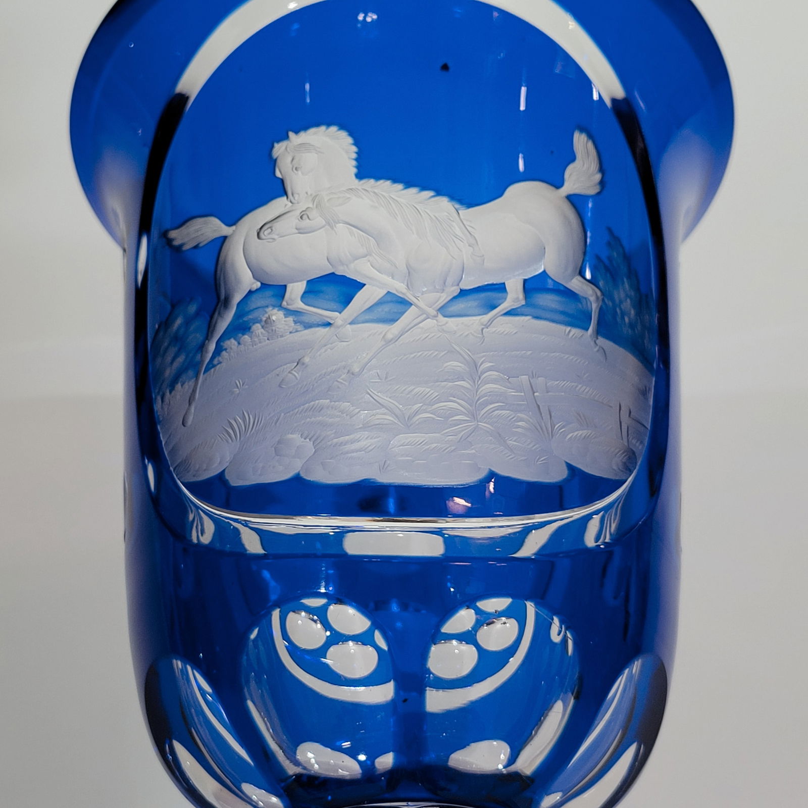 Bohemian Goblet, German Wine Glass, Large Goblet with Horses Fighting - 8