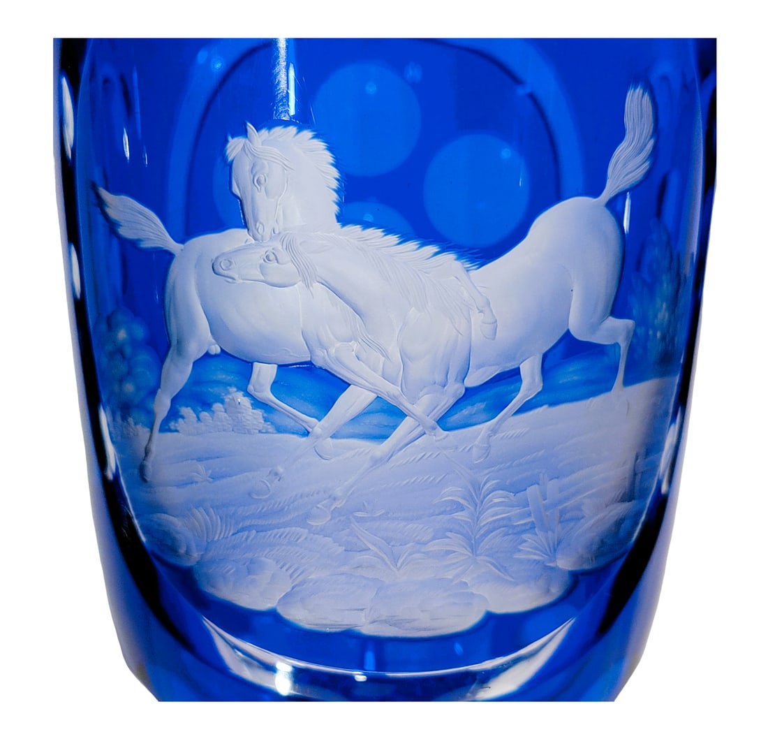 Bohemian Goblet, German Wine Glass, Large Goblet with Horses Fighting - 9