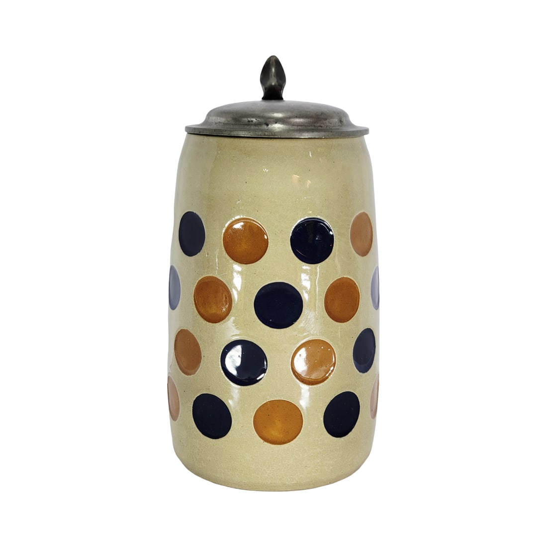 Marzi & Remy Stein #2011, German Beer Stein, Art Nouveau Circle Design: 1.0 Liter stoneware salt glaze dimple design with pewter lid, marked #2007 which is for the 1/2 liter version, circa early 1900's