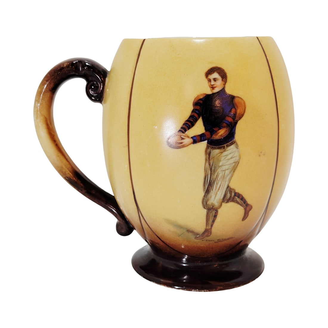 T. Maddocks & Sons Co. Stein, American Beer Stein, University of St. Louis: 1/4 Liter porcelain hand painted footed stein, circa 1905