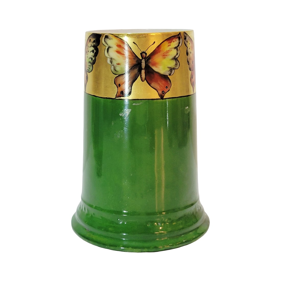 Limoges Stein, French Stein, Butterfly Stein: 1/2 Liter porcelain hand painted with colorful butterflies and gold gilding, circa early 1900