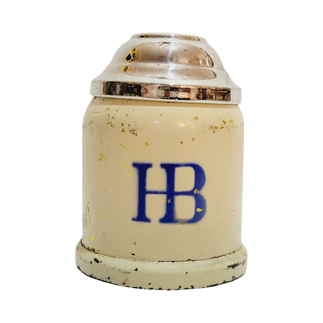 Ashtray Beer Stein, German Souvenior, HB Ashtray stein: 3" Tall by 2 7/8" Wide toleware enamel glaze with pewter lid, circa early 1900