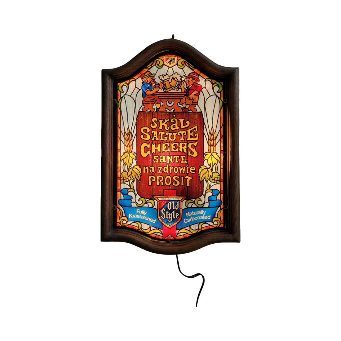 Brewery Adverising Sign, American Brewery Sign, Old Style Light: 20" Long by 12 1/2" Wide by 4 1/2" Deep simulated leaded glass enameled advertising light, in working condition, circa mid 1900's