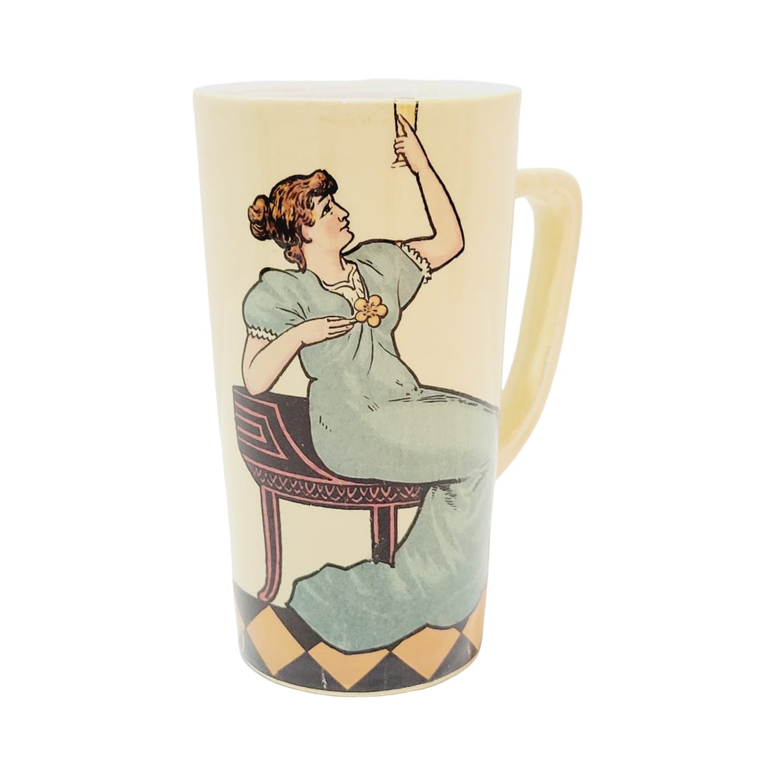 Villeroy & Boch Mettlach #2327/1213, German Beaker, Art Nouveau Glass: 1/4 Liter pottery print under glaze with handle, circa 1904