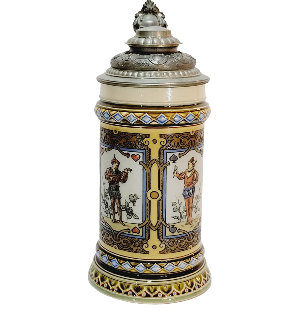 Mettlach Stein #1797, German Beer Stein, Scat Card Game Figures (1 of 11)