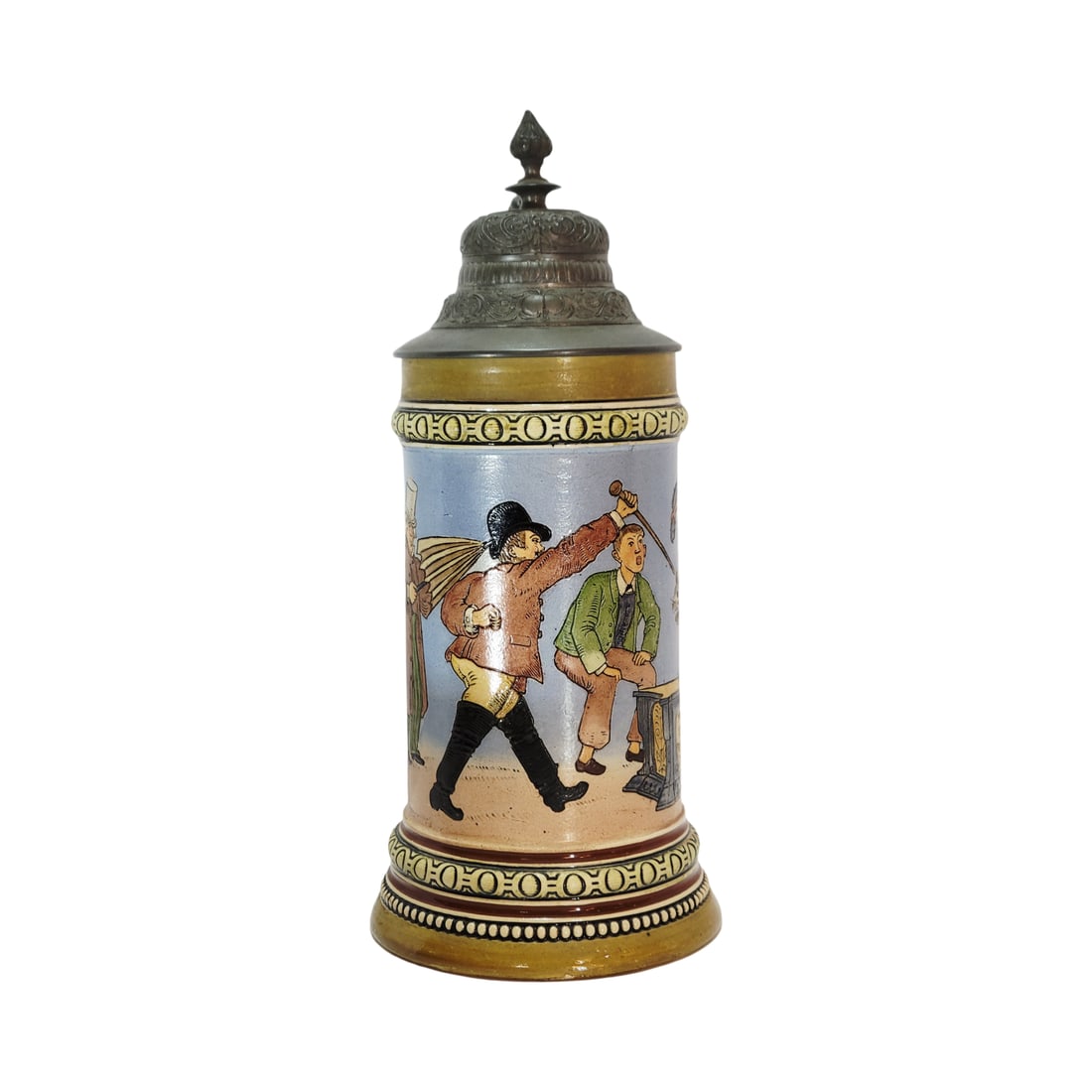Hauber & Reuther #445, German Beer Stein, Drinker Dueling Monkey and Tomcat (1 of 12)
