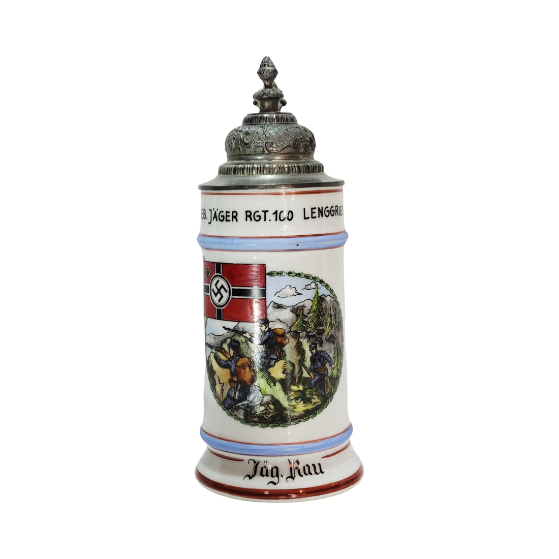 Porcelain Stein, German 3rd Reich Beer Stein, 4 Komp. GEB. Jager Rgt. 100 Lenggries 1936 -1938 (1 of 14)