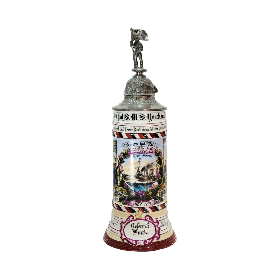 Porcelain Stein, German Regimental Beer Stein, Reserve 1905 - 1908 hat. S.M.S. Yorck in Dienst (1 of 13)